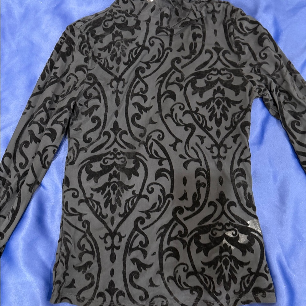 SHEIN Black and Gray Patterned Long Sleeve Top